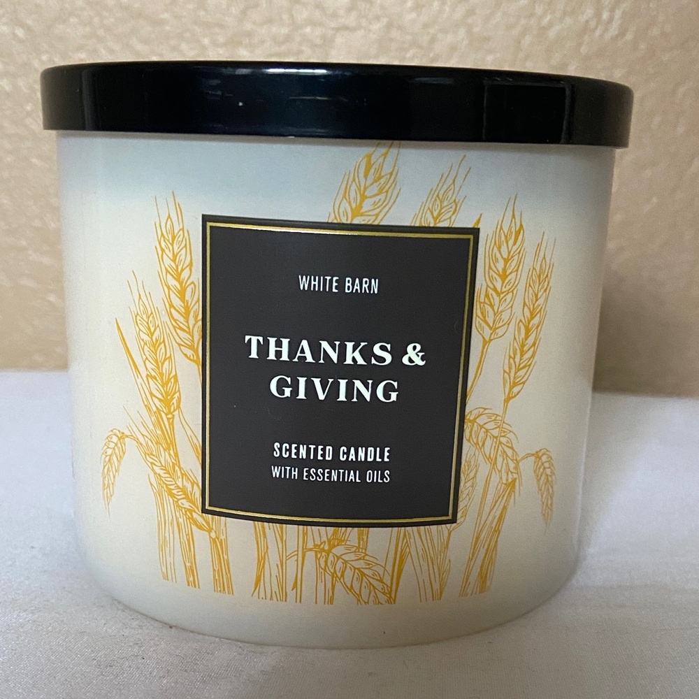 White Barn Thanks & Giving Candle - White and Black with Gold Accents